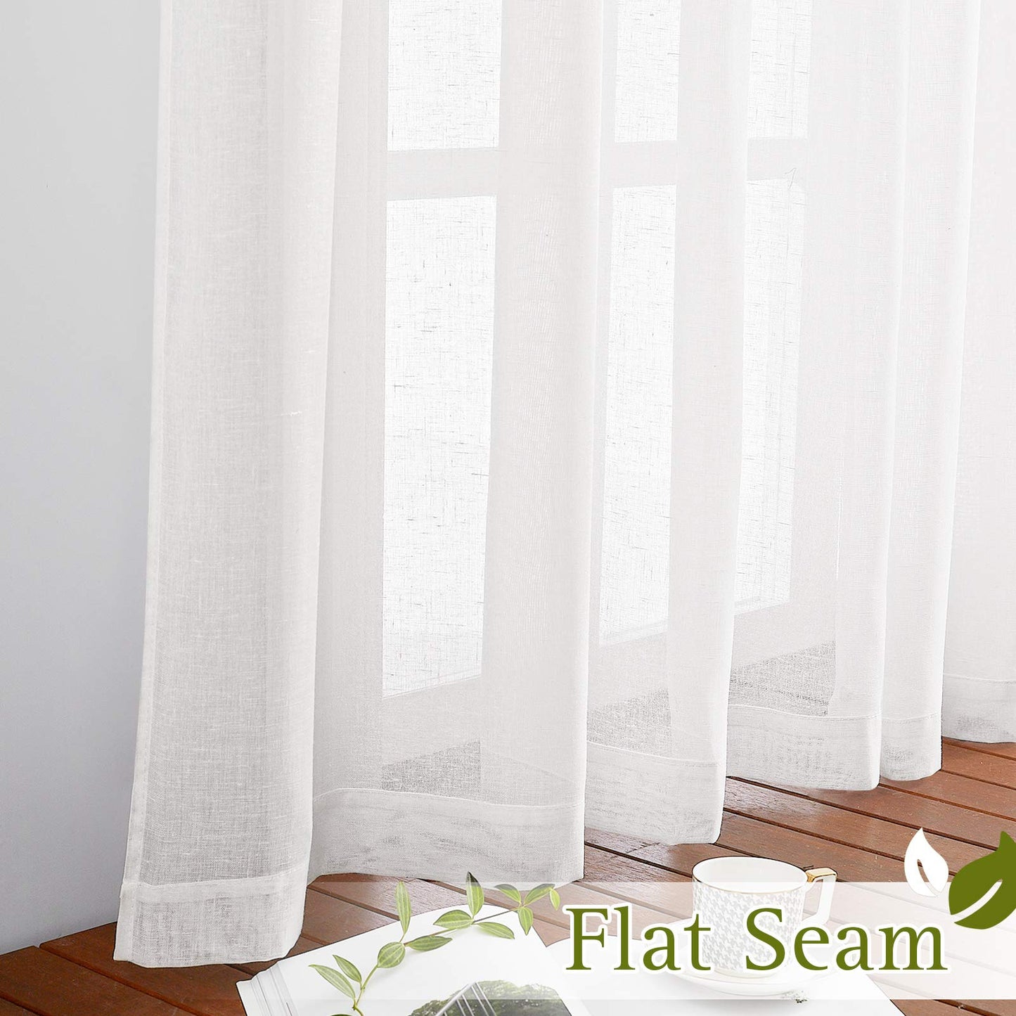 NICETOWN White Sheer Linen Curtains for Living Room 84 inch Length 2 Panels Set, Grommet Semi Sheer Privacy with Light Filtering Flax Window Treatments for Bedroom, W52 x L84