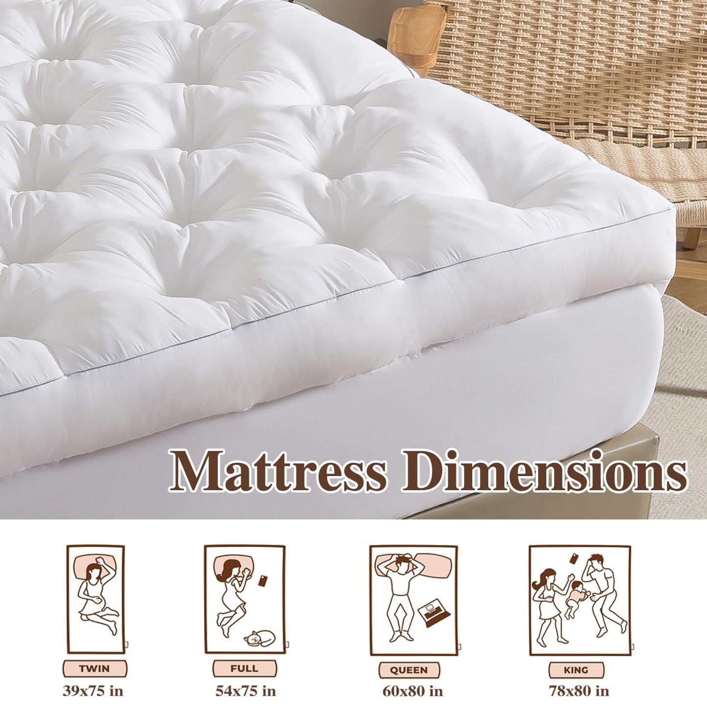 WhatsBedding 5 Inch Memory Foam Mattress Topper Twin Size, Supportive Fluffy Shredded Memory Foam Filled Pillow Top, Extra Soft Bed Topper with Deep Pocket, 39x75 in