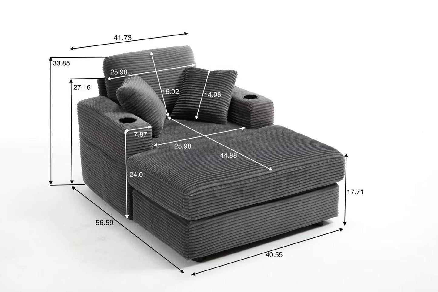 Eafurn Oversized Chaise Lounge Chair Indoor, Modern Corduroy Sleeper Daybed with 2 Cup Holders and Side Pockets, Comfy Upholstered Reading Chair with Solid Wood Frame for Living Room, Bedroom