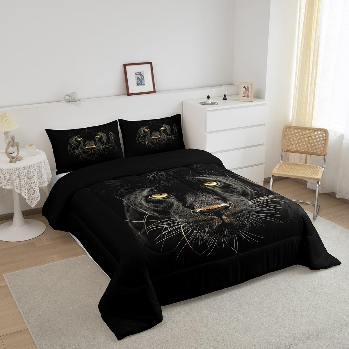 Manfei Black African Cheetah Comforter Set,Leopard Print Bedding Set Kids Teens Modern Decor,Wildlife Animal Comforter with 1 Pillowcase for All Seasons,Twin