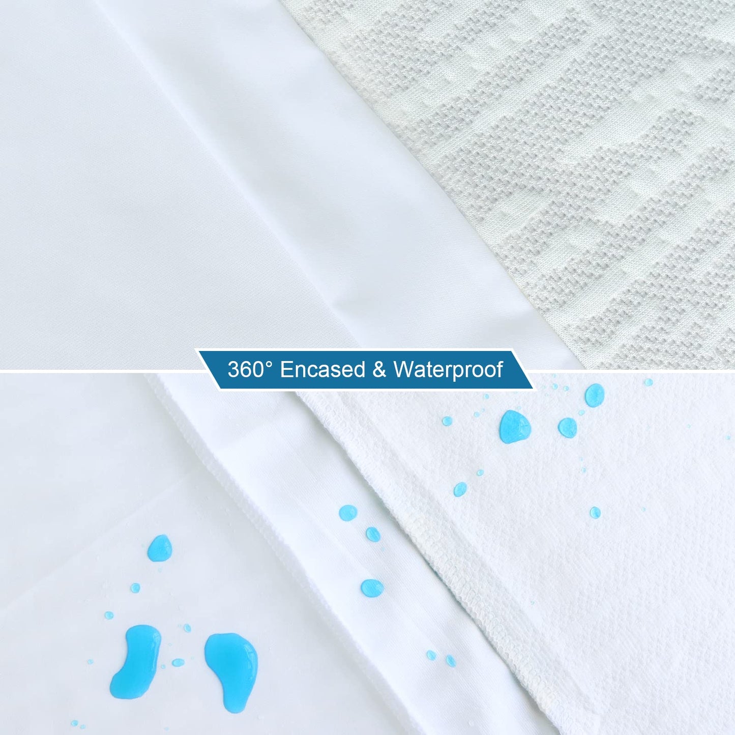 Mattress Topper Cover Protector Queen Size 3 Inch, 100% Waterproof Viscose Cooling Mattress Topper Encasement Zippered with Adjustable Straps, Fit Memory Foam Mattress Topper