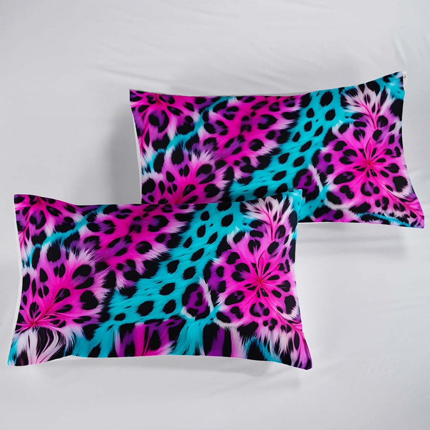QOOMO 3Pcs Leopard Print Comforter Set Twin,Cheetah Bedding Set for Teens Boys Girls,Pink and Blue Printed Comforter with 2 Pillowcases,Down Alternative,Soft and Lightweight