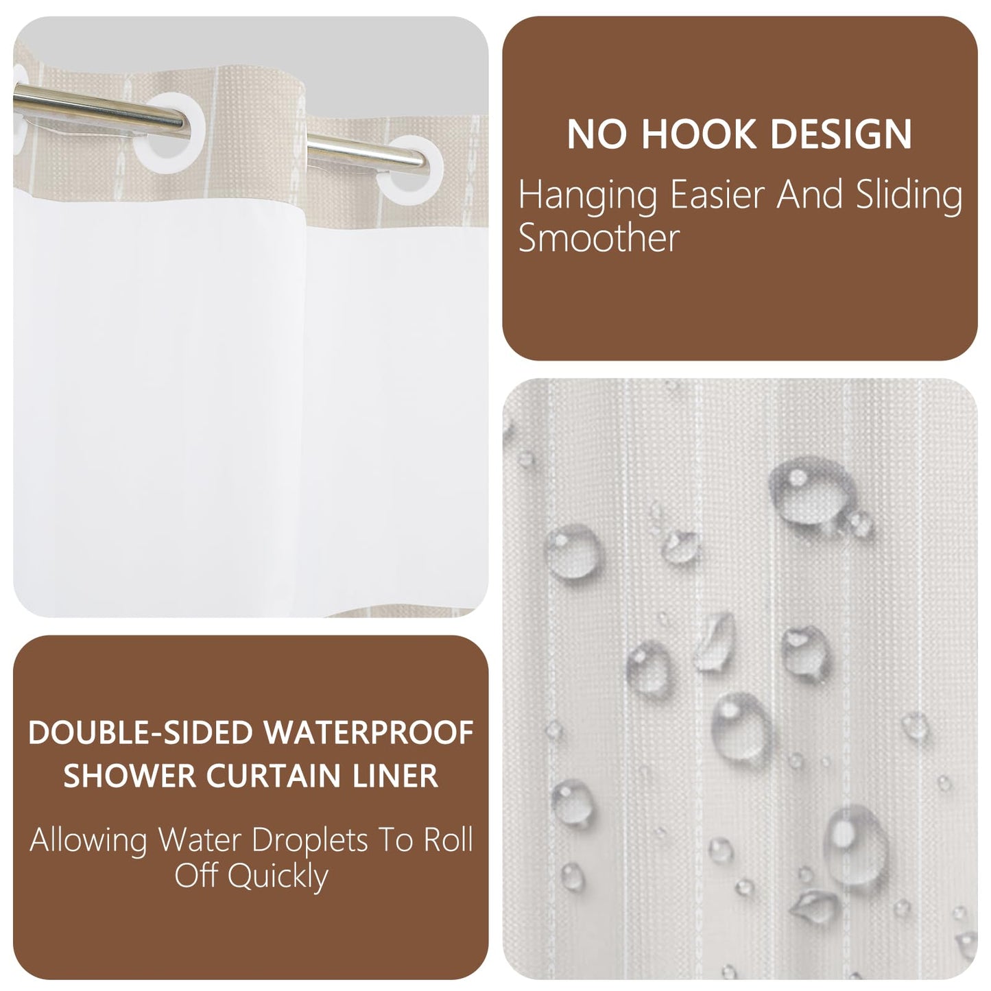 NAEMBCU No Hook Waffle Shower Curtain with Snap-in Liner 71x74 Inch