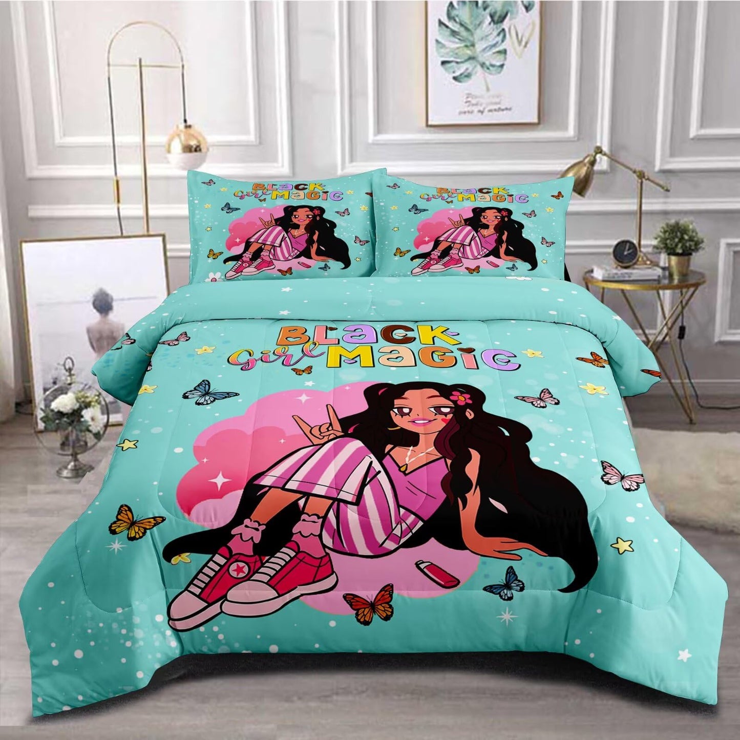 GRAT TIOC Black Girl Comforter Set Twin for Kids Teens,Black Girl Magic Bedding Set,Afro Melanin Bed Bedroom Set
