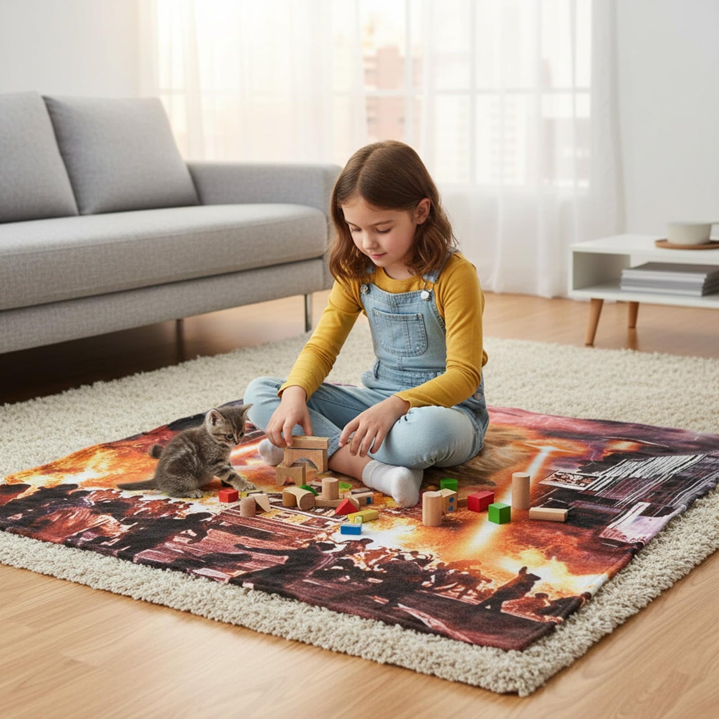kampdream Funny Cat Flannel Blanket, Catzilla Giant Laser UFO Sci-Fi City Attack Blanket, Super Soft and Warm for Couch Sofa Living Room Unique 50×60 inch