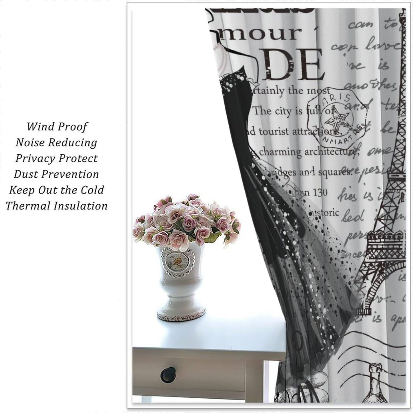 Fashion Curtains Eiffel Tower Black Skirt High Heels Pattern for Girls Woman Bedroom Print Decor Rod Pocket Window Drapes for Bedroom Living Room 42x45in