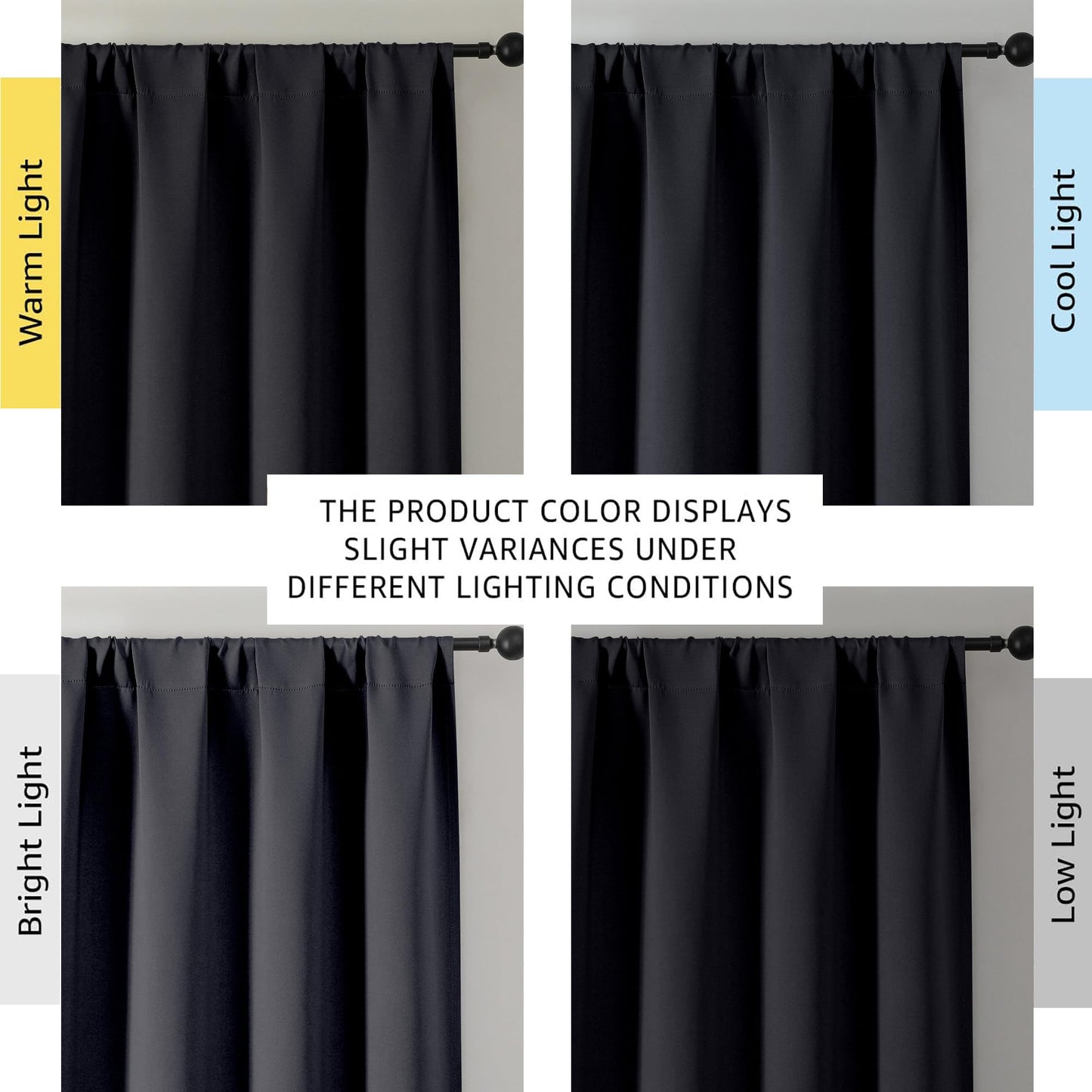 OWENIE Sally Blackout Curtains 84 Inches Long 2 Panels Set for Bedroom Living Room, Solid Thermal Insulated Privacy Room Darkening Window Treatment Drapes, 2 Pcs Each W40 x L84 Inch, Black
