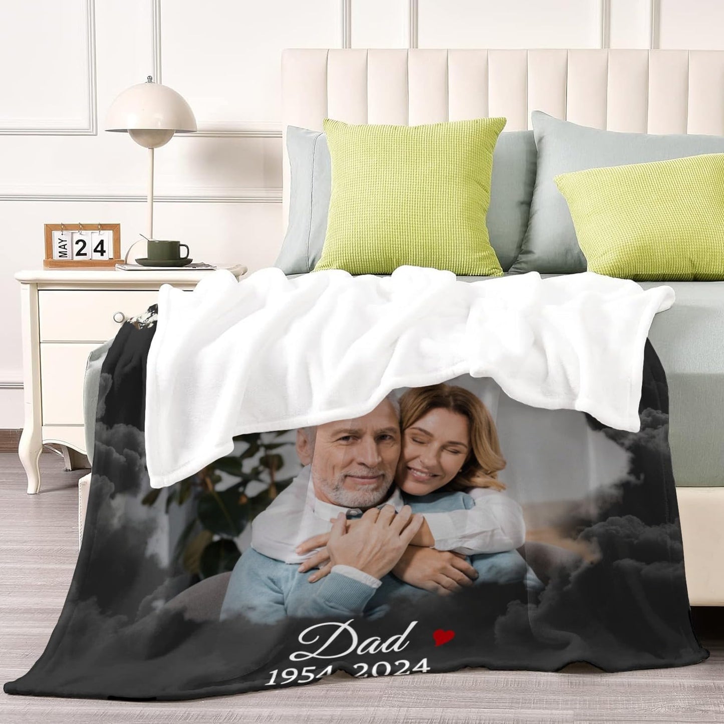D-Story Custom Memorial Blanket with Photos in Loving Memory for Loved Ones Lost: Made in USA, Personalized Picture Sympathy Remembrance Grief Gift Funeral for Daughter Son Father Mother Brothers