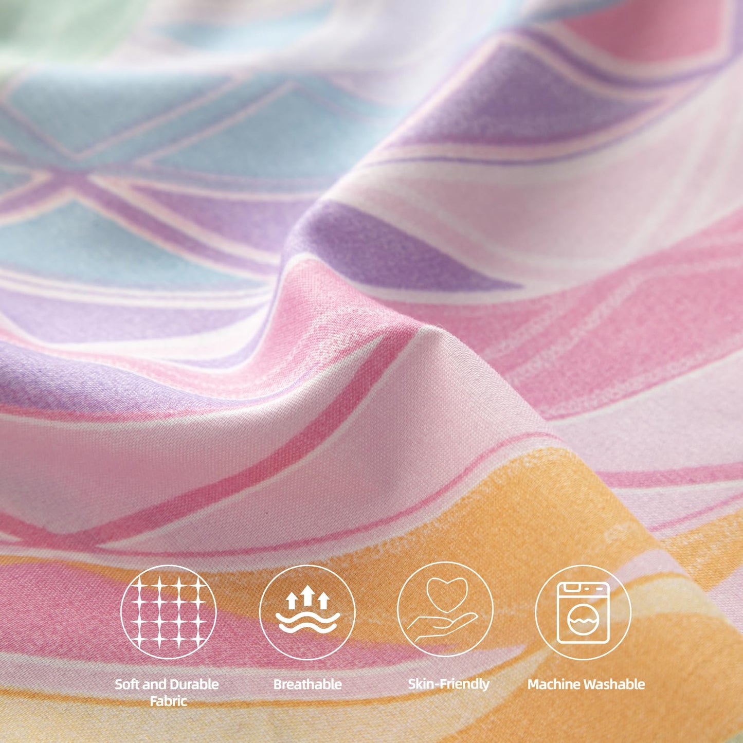 SDY 4 Pieces Rainbow Bed Sheet Set Queen, Super Colorful Mermaid Bed Sheets Set for Girls, Boys, Kids and Toddler, Bed in A Bag Packaged with 1 Fitted Sheet+ 1 Top Flat Sheet + 2 Pillowcases