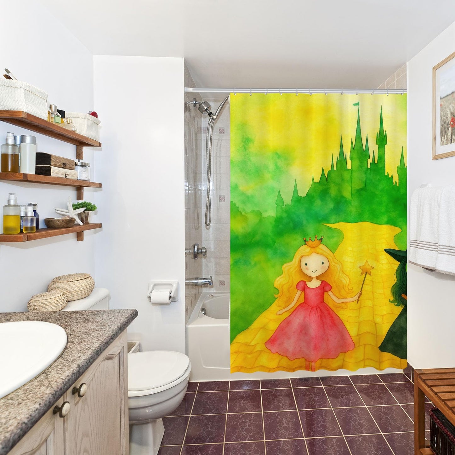 Funnytree Cute Witch Pink Princess Shower Curtain 72"x72" - Waterproof Fabric Bathroom Decor for Women,Teens,Girls,Fans,Daughter, Durable Easy Care Washable (Hooks Not Included)