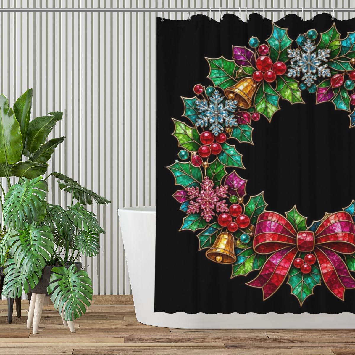Youtoko Rose Floral Shower Curtain 72x72 Inch with 12 Hooks Polyester Decorative Bath Decor Cozy Red Stained Glass Look Backdrop Romantic Style for Home
