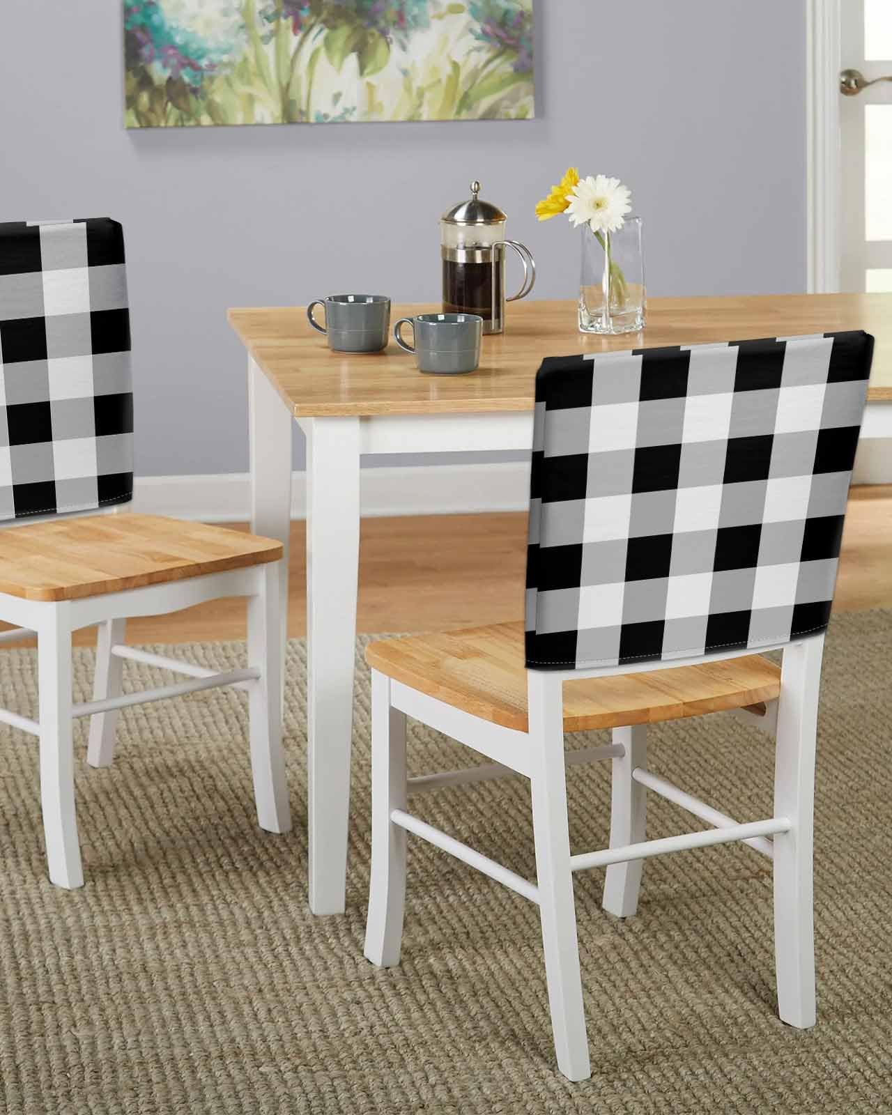 Black White Buffalo Check Chair Back Covers Set of 4, Farmhouse Plaid Washable Removable Chair Covers for Dining Room, Modern Geometric Decorative Dining Chair Slipcover for Home Hotel Party Wedding