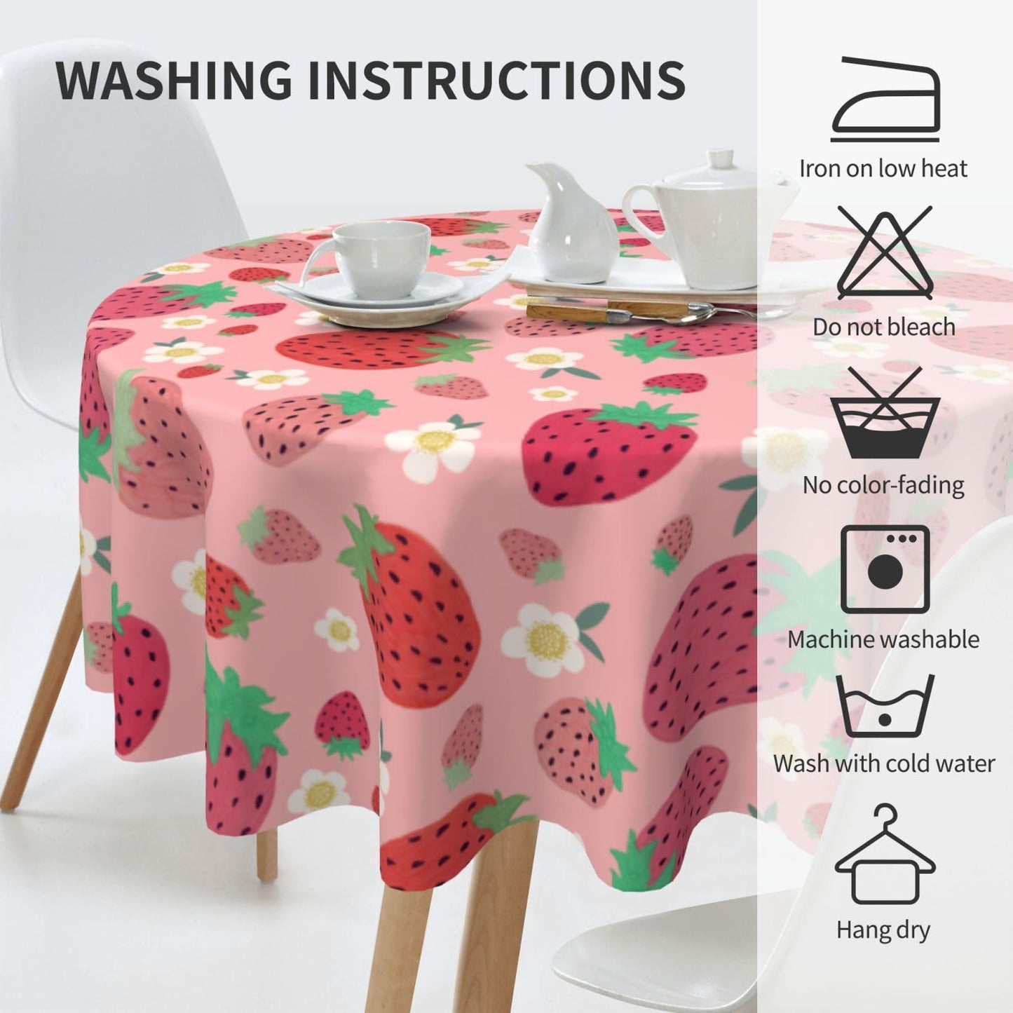 mutakin Strawberry Round Tablecloth 60 Inch Washable Reusable Decoration Table Cover for Kitchen Party