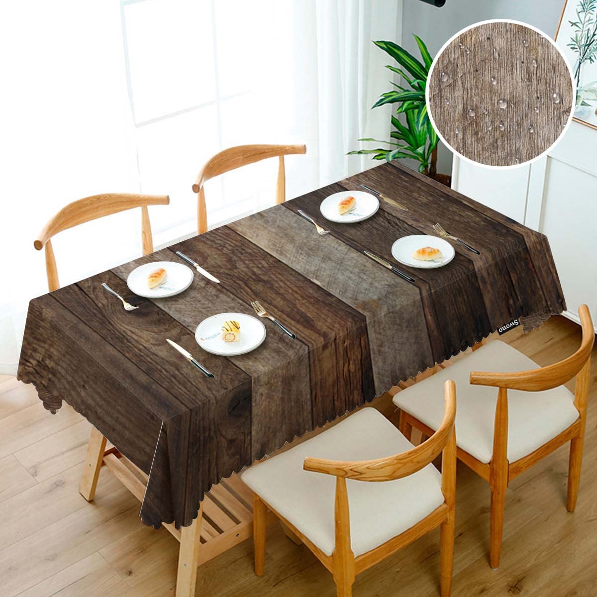 Swono 52x70 Inch Wood Plank Tablecloth Retro Wood Texture Brown Farmhouse Dining Table Cloth Anti-Stain Talking Table Cover for Kitchen Dinning Room Coffee Store Restaurant