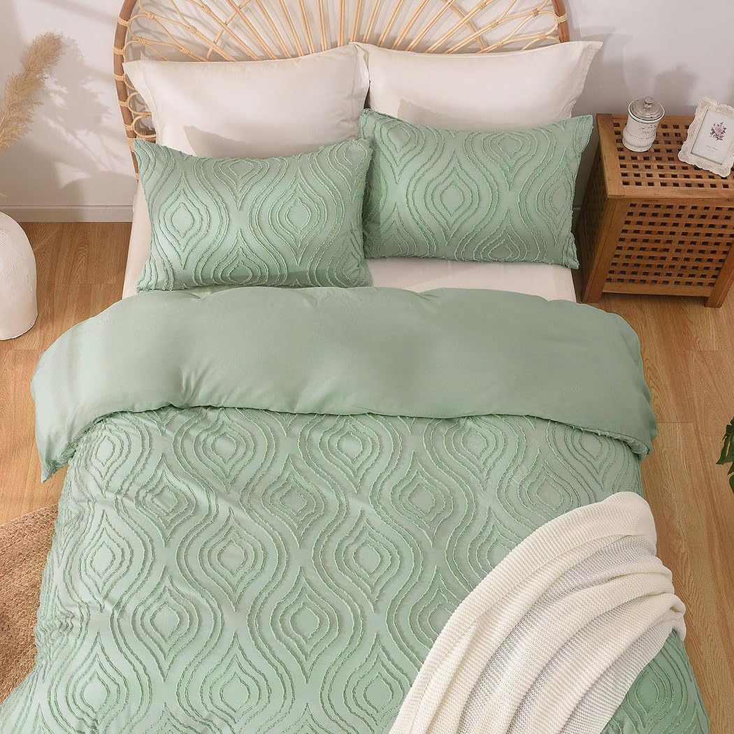 Lekesky Duvet Cover King Size, Teal Blue Tufted King 3pc Ultra Soft Microfiber Breathable Shabby Chic Bedding Sets with Zipper Ties (No Comforter)