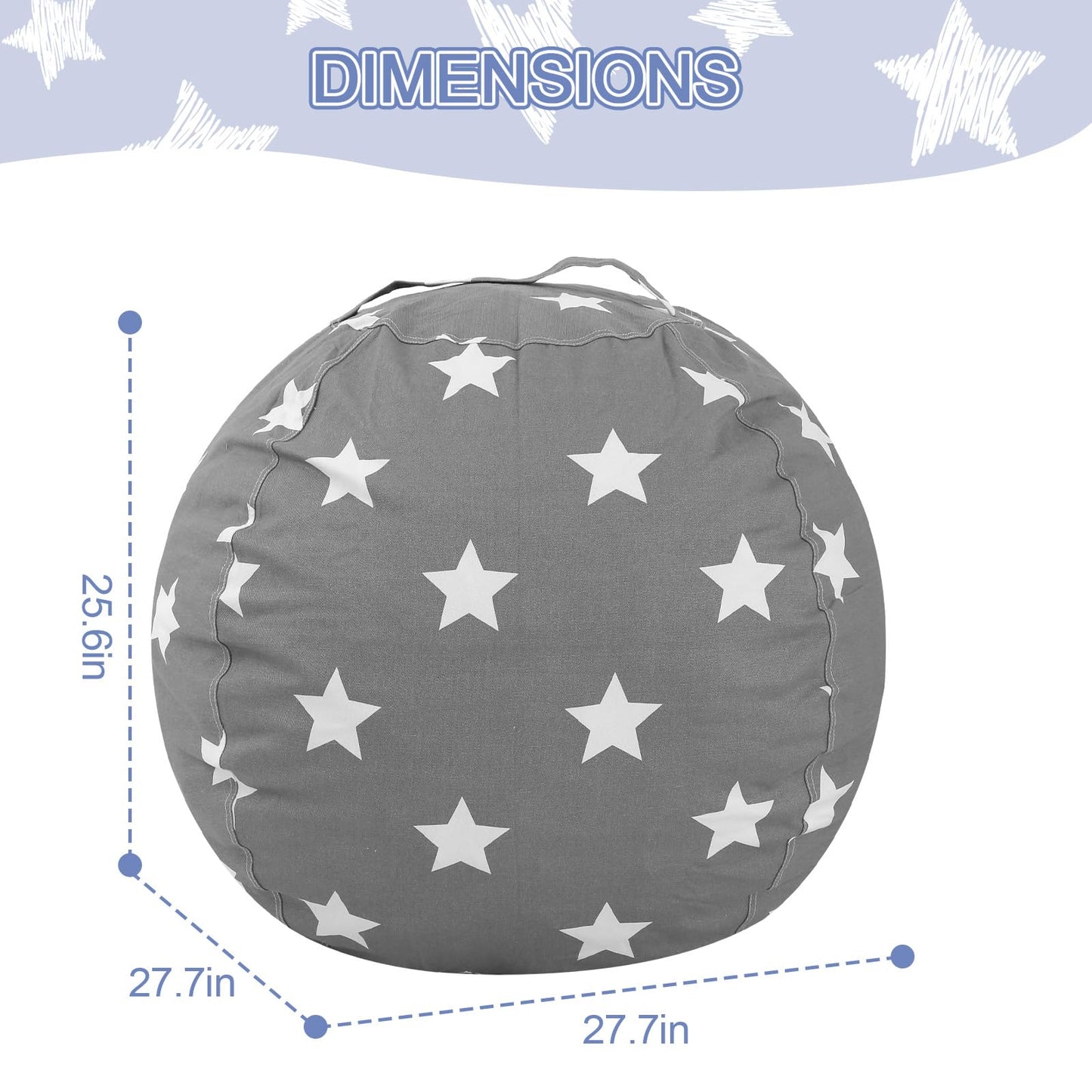 COMAX Bean Bag Chair for Kids, Kid Beanbag Chair Cute, Cotton Canvas Lazy Chair with Shredded Foam Filling, Stuffed Floor Sofa Couch for Boys and Girls, Grey Stars