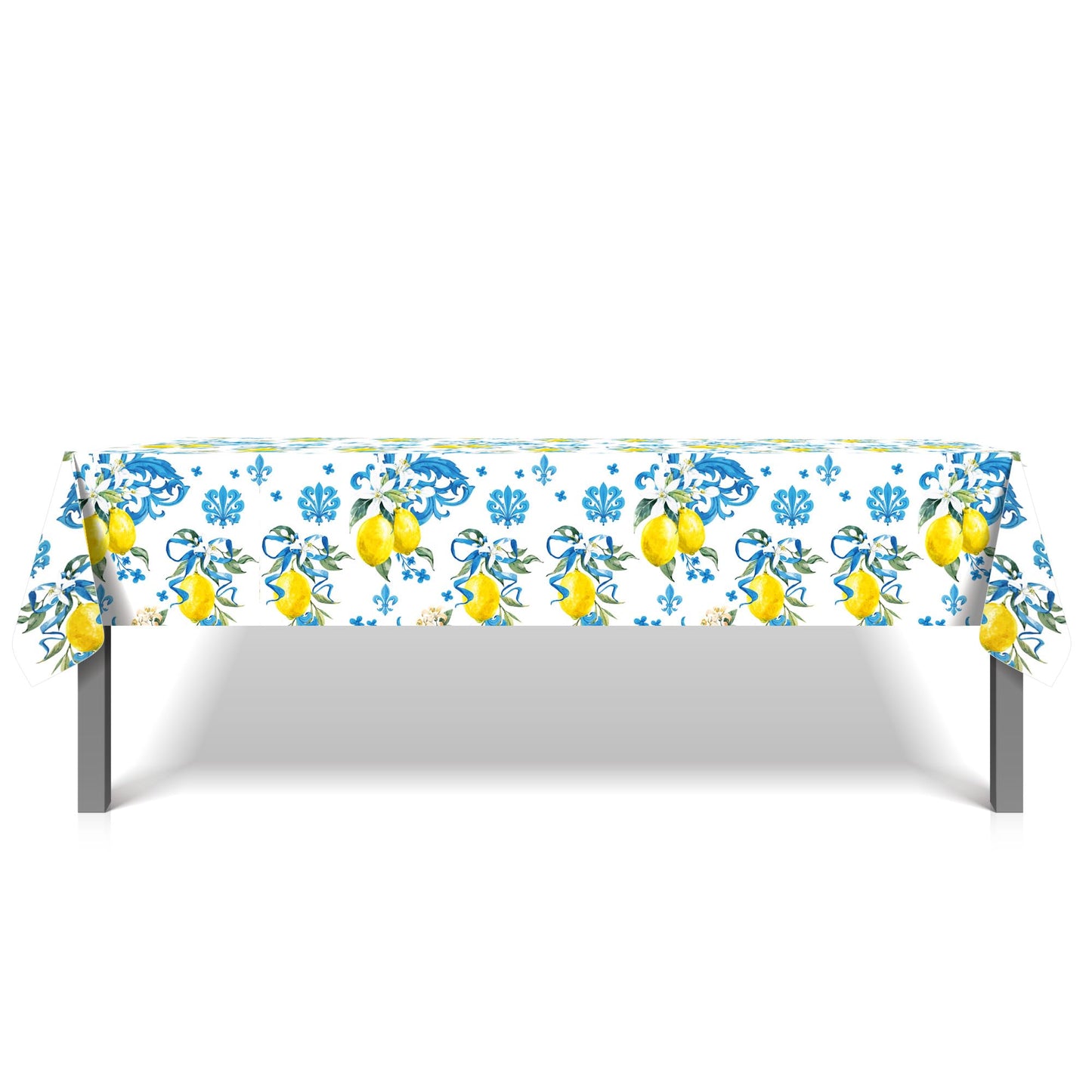 CC HOME 1Pc Blue and White Porcelain Lemon Party Plastic Tablecloth 54 x 87 Inch Long Table Cover, Chinese Style Classical Party Tablecover for Summer Baby Shower Birthday Dinner Picnic Kitchen Event