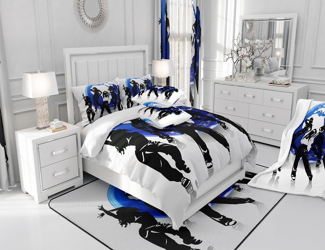 Manfei Hip-hop Sheet Set Dancing People Silhouettes Print Fitted Sheet Musical Theme Bedding Set 2pcs for Kids Boys Soft Polyester Bed Sheets (1 Fitted Sheet + 1 Pillow Case) Twin Size