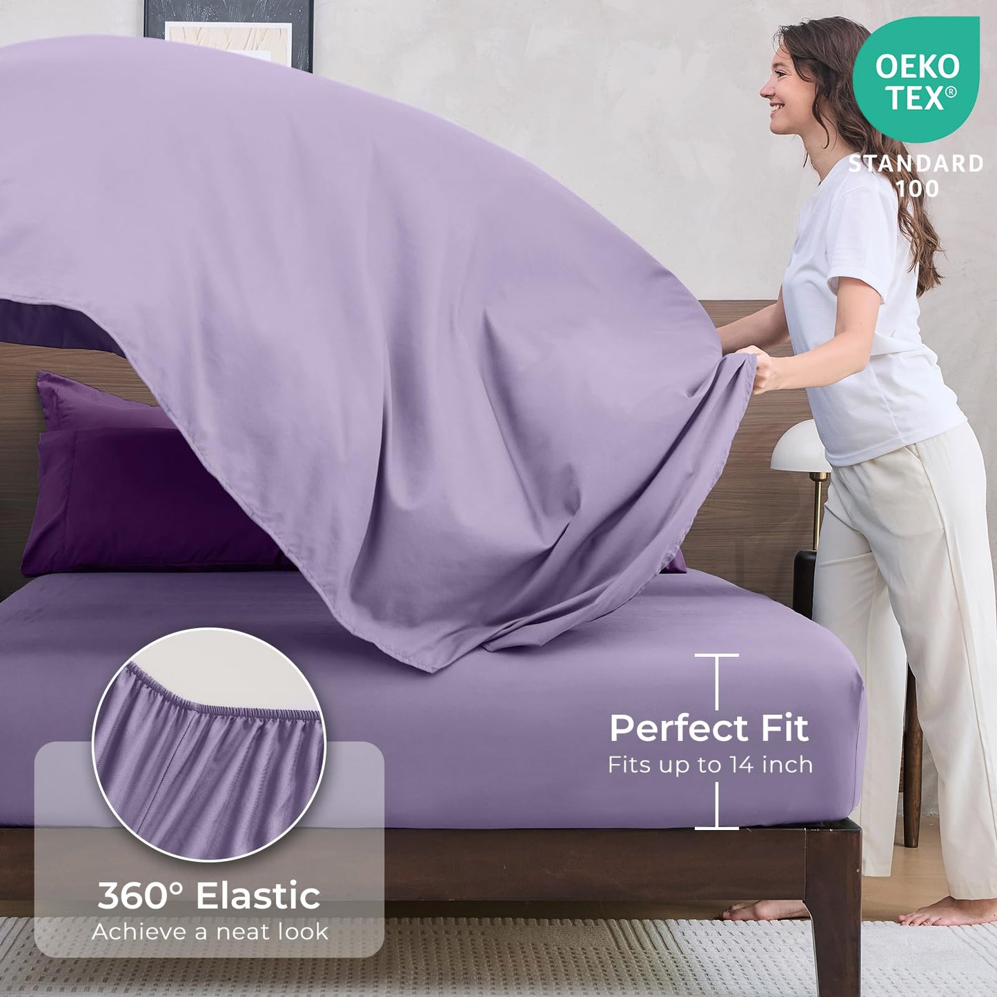 HEVUMYI Purple & Light Purple Queen Comforter Set - 7-Piece All Season Bed in a Bag Queen, Ultra Soft Bedding Set with Comforter, Flat Sheet, Fitted Sheet, Pillowcases, Pillow Shams