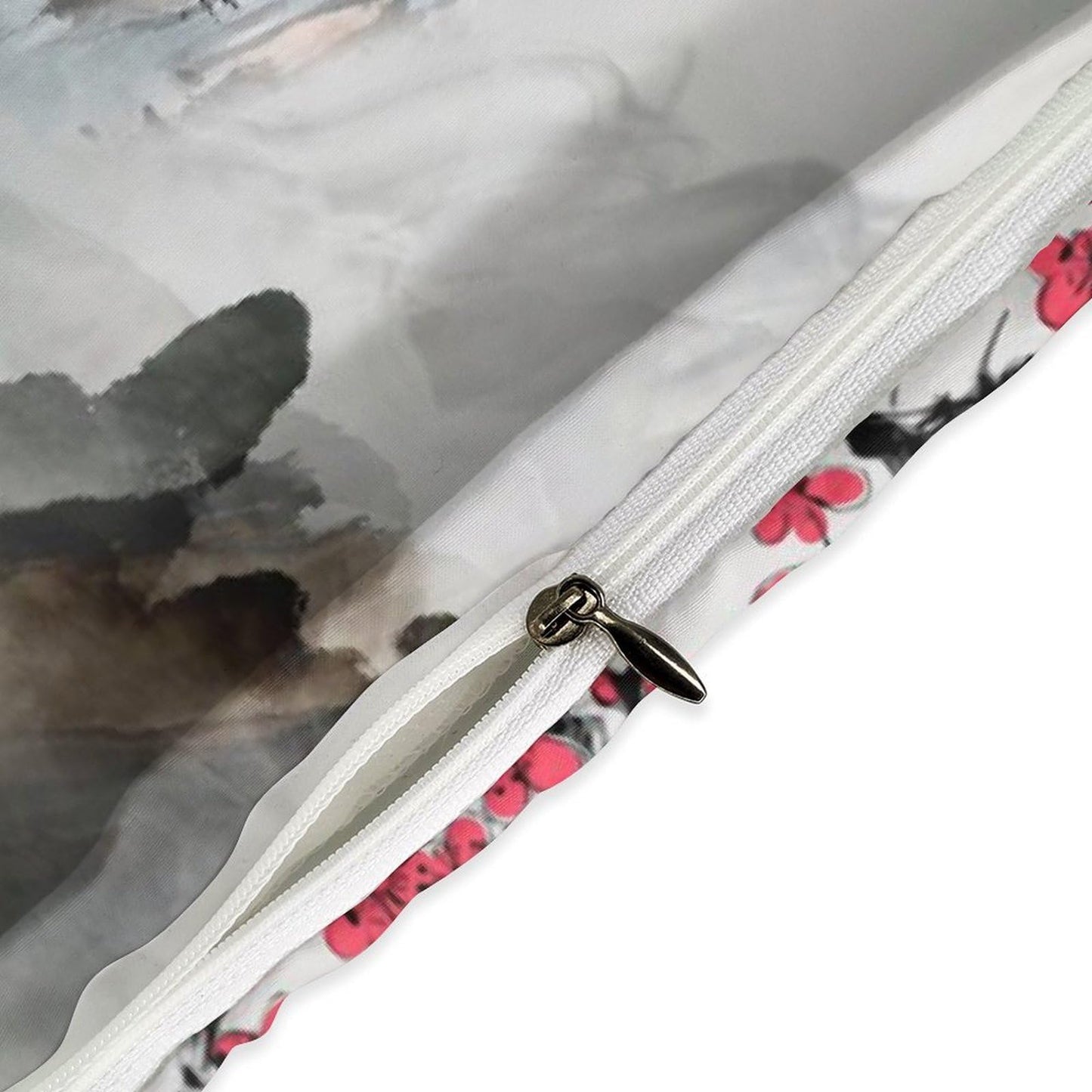 Lnepty Japanese Bedding Set,Retro Orient Traditional Ink Painting Black Cat Red Cherry Blossom Floral Natural Landscape Asian Comforter Set with Pillowcase for Bedroom Bed Decor,Twin 86"x70"