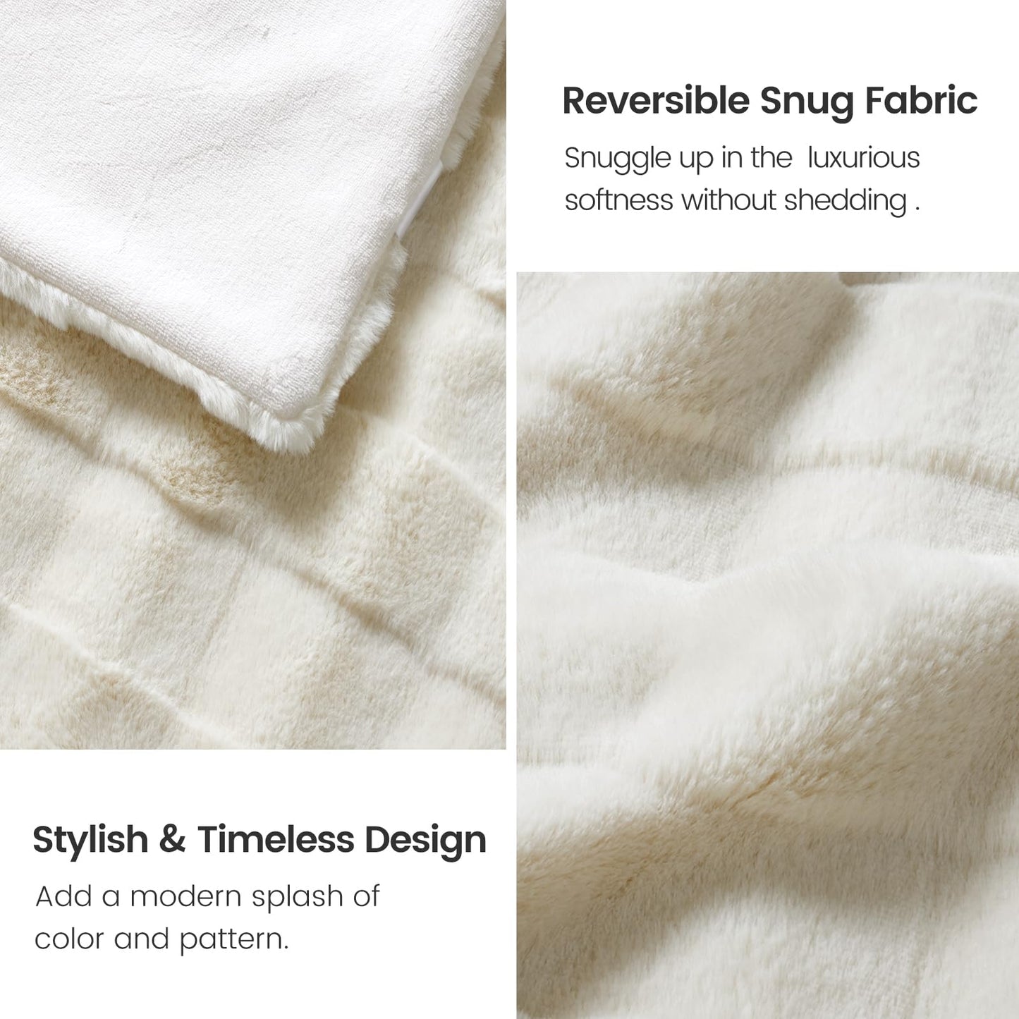 Cozy Bliss Fluffy Faux Fur Throw Blanket for Couch,Warm Cozy Soft Cream White Throw Blankets for Sofa Bed Living Room,50x60 Inches