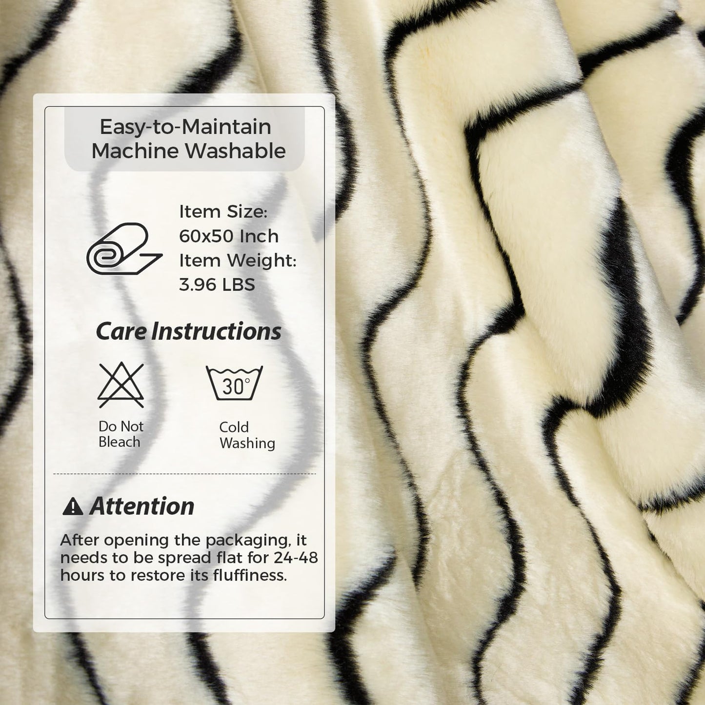 TINA'S HOME Faux Fur Throw Blanket for Couch - Luxury Fuzzy Mink Blanket, Soft Plush Winter Ripple Blanket for Bedroom Living Room 50 * 60 Inches