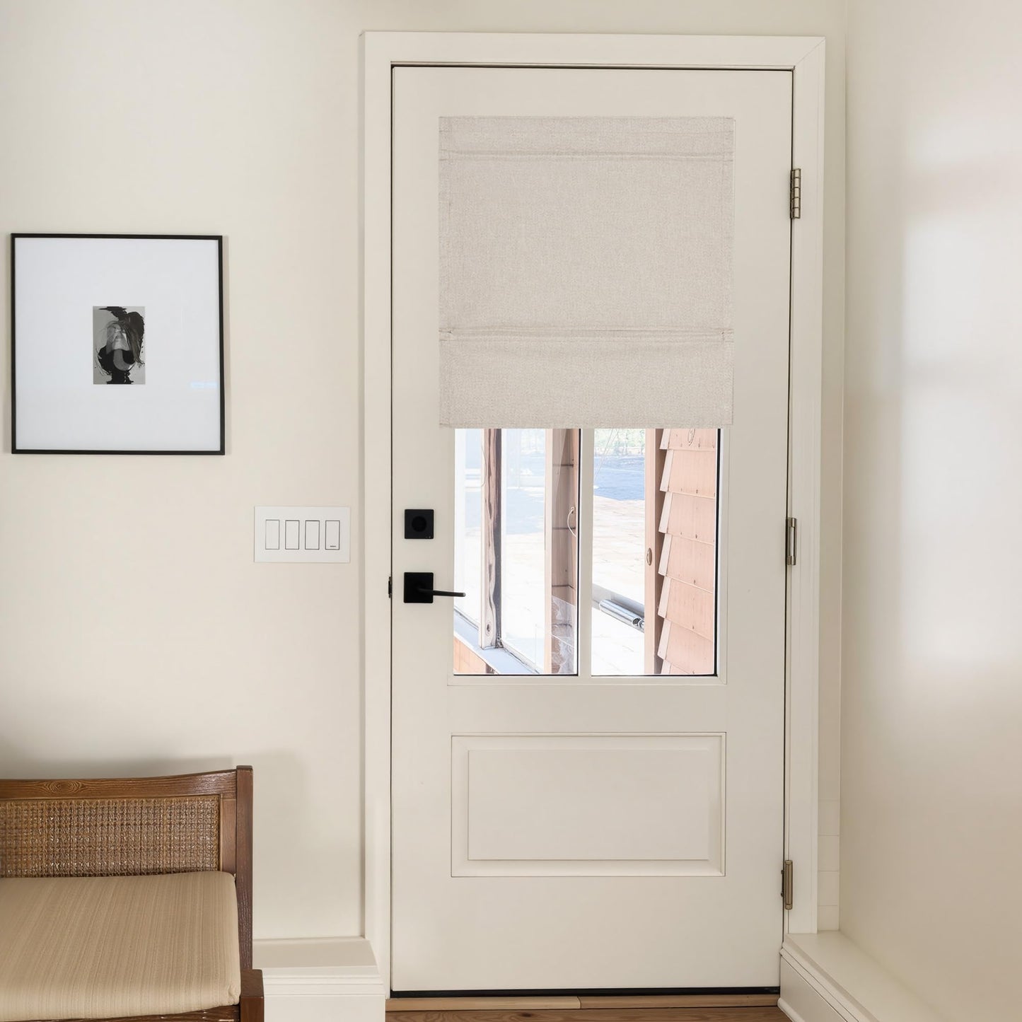 NICETOWN 100% Blackout French Door Curtain with Adhesive Top & Magnetic Lift, No Drill Cordless Roman Shade for Doors, W24 x L72 in, Faux Linen Privacy & Thermal Shade for Living Room Kitchen, 1 PC