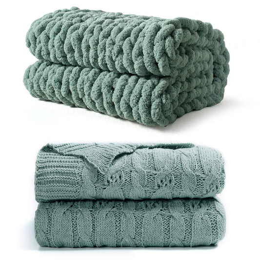 Carriediosa Chunky Knit Throw Blanket & Cable Knit Throw Blanket， 50" X 60" Sage Green