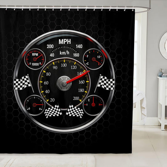 Feelyou Speed Sports Car Shower Curtain for Bathroom Decor Steering Wheel Bath Curtain for Stalls Bathtubs Racing Bathroom Accessories Extreme Sports Waterproof Polyester Fabric with 12 Hooks 72"x72"