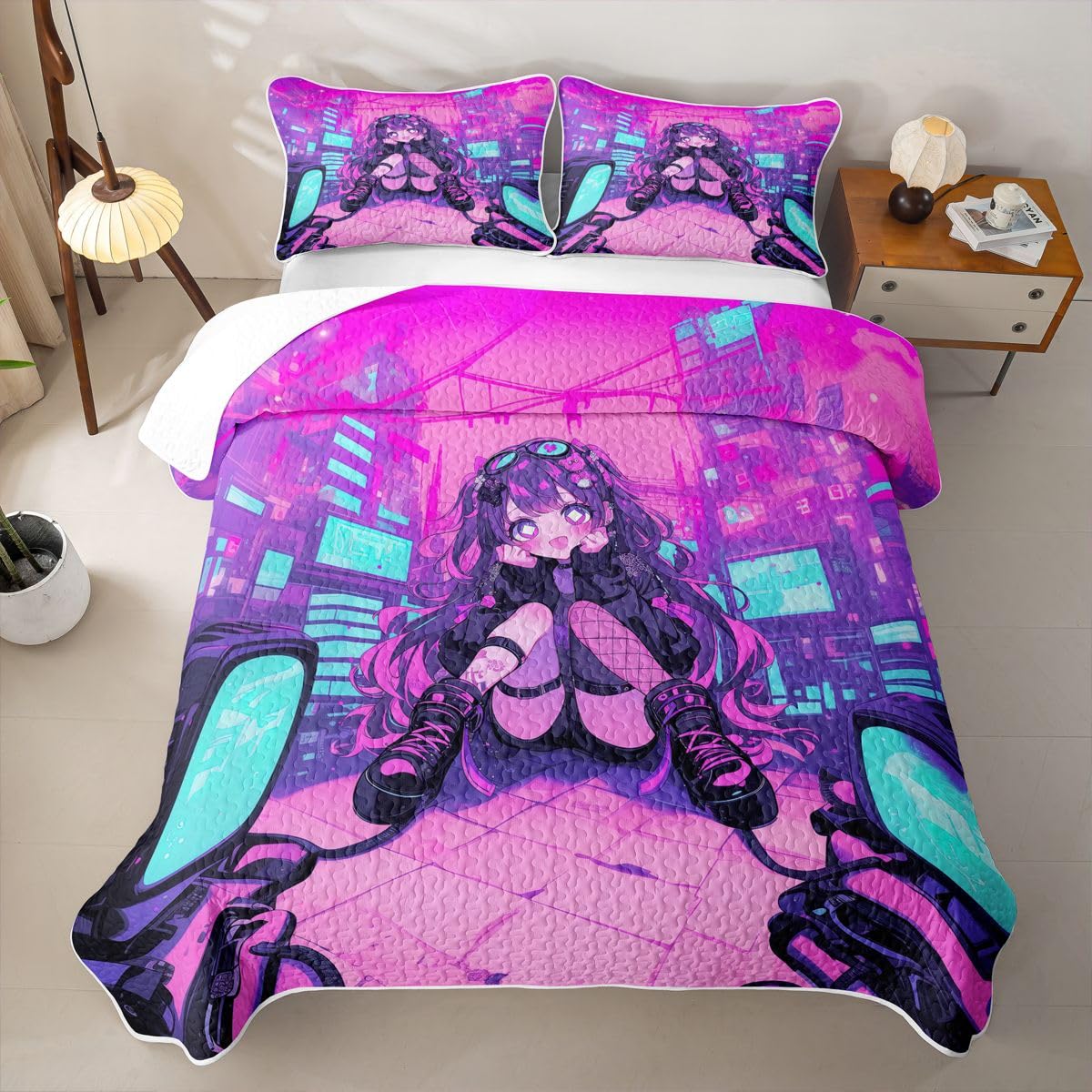 Erosebridal Fashion Girls Quilts Full Size - Japanese Girl Bedspread Coverlet Set, Girly 3D Gaming Quilt Coverlets 3 Pieces