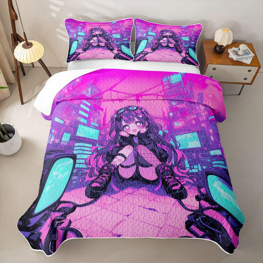 Erosebridal Fashion Girls Quilts Full Size - Japanese Girl Bedspread Coverlet Set, Girly 3D Gaming Quilt Coverlets 3 Pieces
