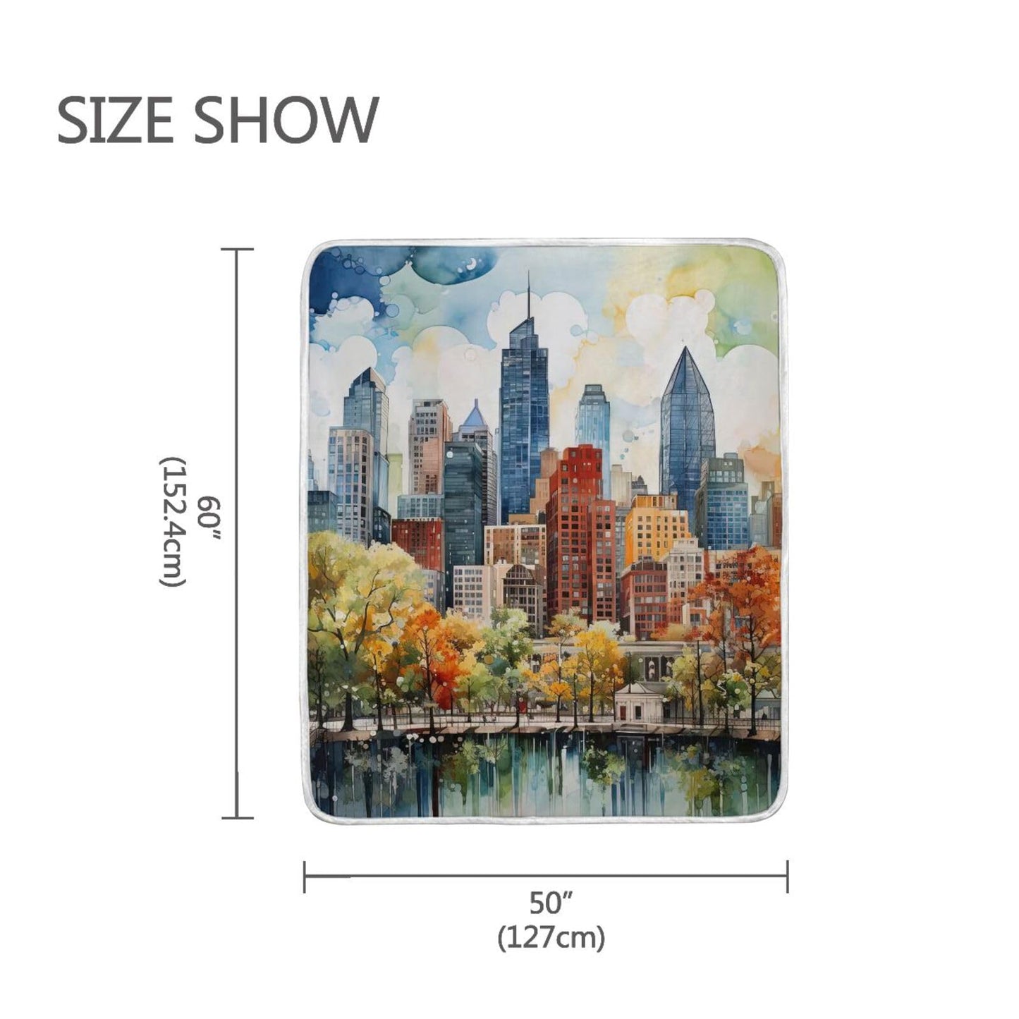XYMZR City Skyline Watercolor Fleece Throw Blanket – 50 x 60 Inch, Premium Crystal Velvet & Arctic Fleece, Plush, Soft, Cozy, Warm, Lightweight Blanket for Bedroom, Sofa, Office