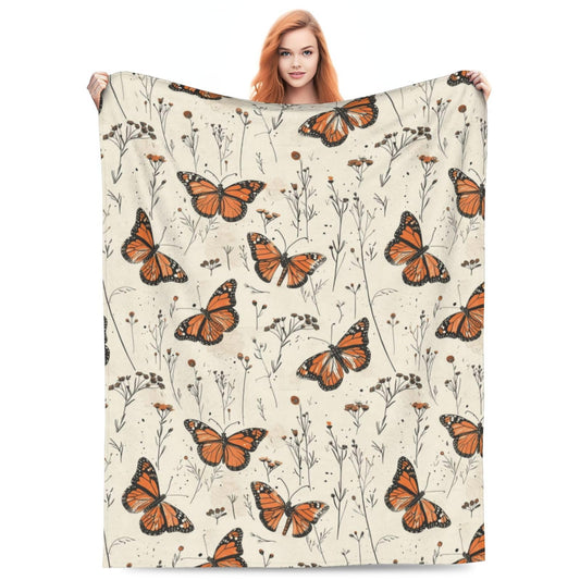 Monarch Butterfly Blanket, Gifts for Women, Vintage Wildflower Soft Lightweight Throw Blankets for Kids Girls, Travel Bed Living Room Decor, 50x60in