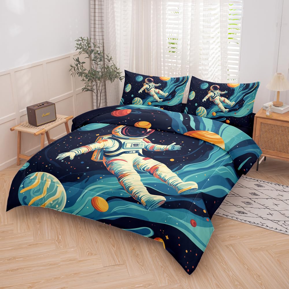 RUPSLO Space Astronaut Comforter Set Twin,Boys Twin Space Bedding Set 5 Pieces,Twin Comforter Set for Kids,Galaxy Comforter with Astronaut Patterns