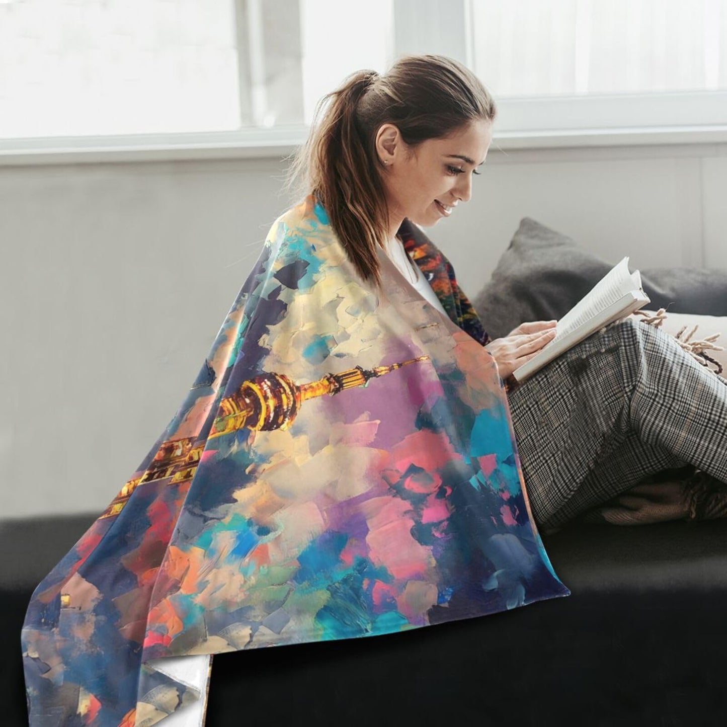 AIXIWAWA Throw Blanket-Painting City Print for Couch, Warm Soft 50×60 inches Lightweight Fleece for Bed Sofa All Season