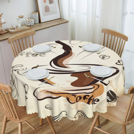 AAVEUP Coffee Tablecloth,Vintage Country Simple Brown Kitchen Coffee Art Love Cappuccino Print for Home Party Dining Room Kitchen Decor 36x36in（Round ）