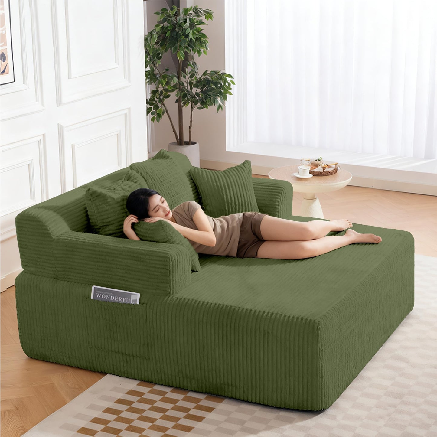 WiNVO 58" Oversized Boneless Chaise Chair, Green