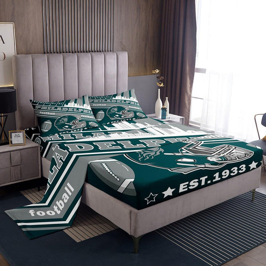 Feelyou Football Bed Sheets Set Twin Size Boys Women Men Rugby Sports Bedding Set Football City Fitted Sheet with 16 Inch Deep Pockets