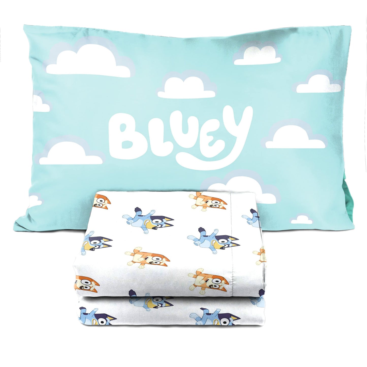 Jay Franco Bluey & Bingo 4 Piece Toddler Bedding Set – Includes Comforter, Sheets & Pillowcase, Super Soft Fade Resistant Microfiber, Official Licensed Toddler Bed Set for Boys and Girls, Blue