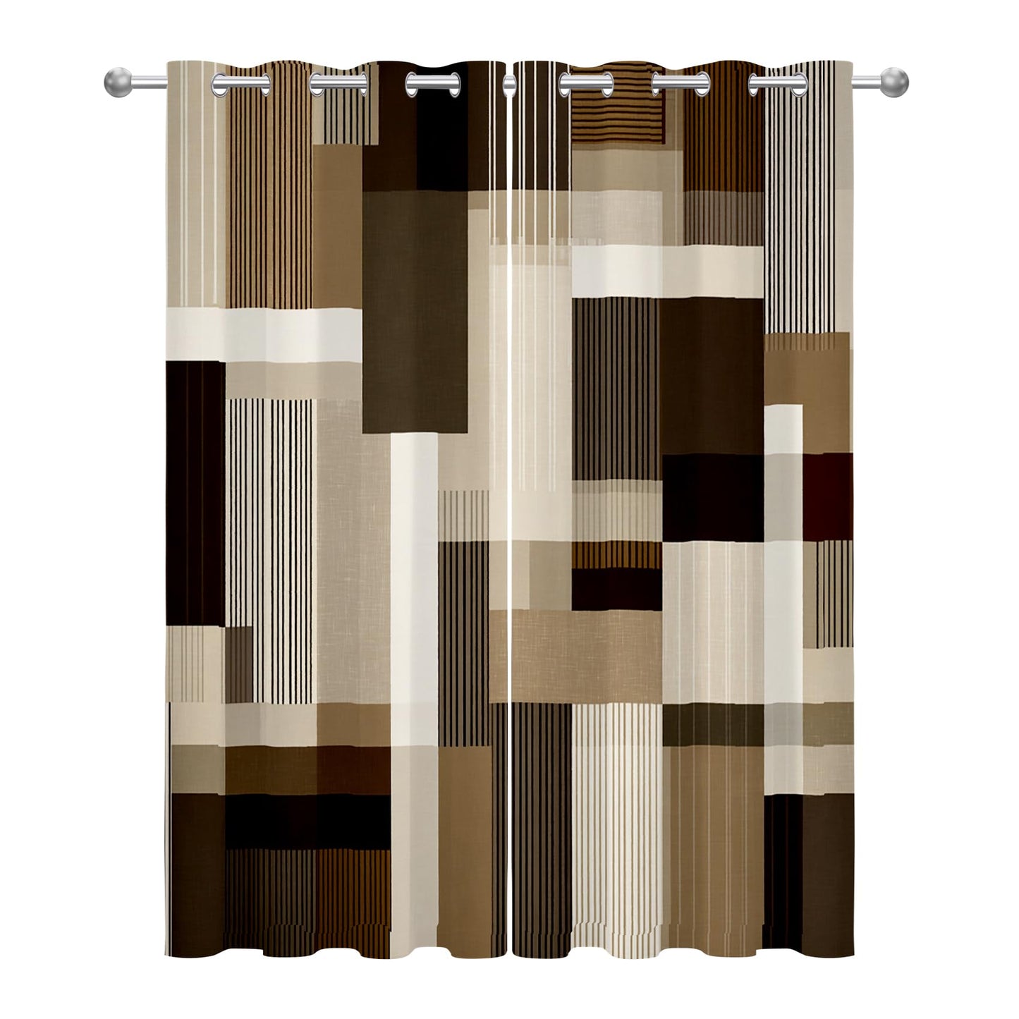 Solvivae Geometric Curtains 63 Inch Length, Modern Abstract Brown Taupe Beige Blackout Curtains for Bedroom Living Room, Room Darkening Thermal Insulated Grommet Drapes, Patterned Window Treatments