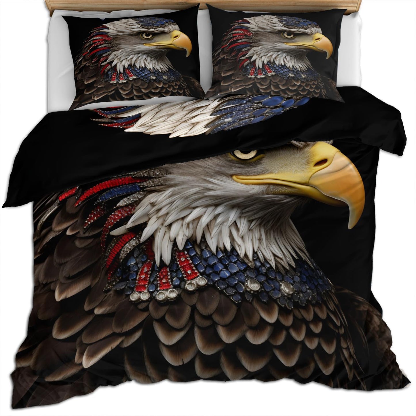 PAISUOQ Bald Eagle Duvet Cover Queen Size - American Eagle Home Decor & Gifts, 3 Piece Back to School Dorm Bedding, Easy Care Microfiber Comforter Cover & Pillowcases, Western Animals