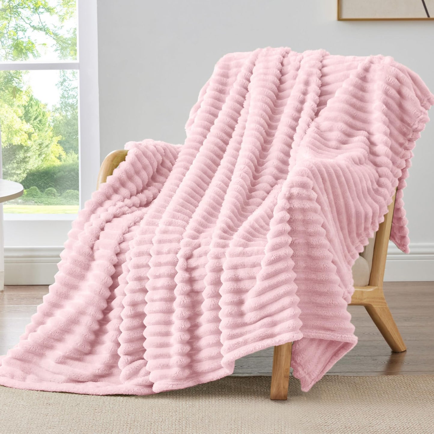 BEDELITE Fleece Throw Blanket for Couch - 300GSM Soft & Warm Fluffy Cherry Blossom Blanket, Decorative and Giftable Striped Blankets for Women, Men, 50"x60"