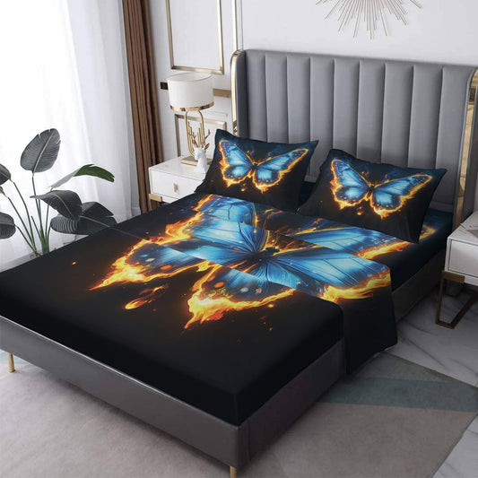 Rejkxyw King Size Sheets Set Fantasy Butterfly - Cartoon Butterflies Bed Sheets - Boys Girls Sheet Set - 12 Inch Deep Pocket - Ultra Soft Winkle Free Microfiber Bedding Sheets & Pillowcases 4 Piece
