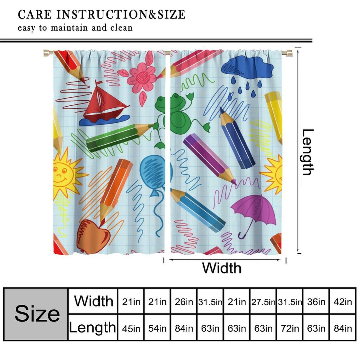 AAVEUP Scientific Creativity Curtain for Kids Bedroom,Cartoon Education Learning Science Atom Robot Pencil Good Idea Window Drapes Print for Boys Nursery Children Toddler Bedroom 42x45in（No Blackout）