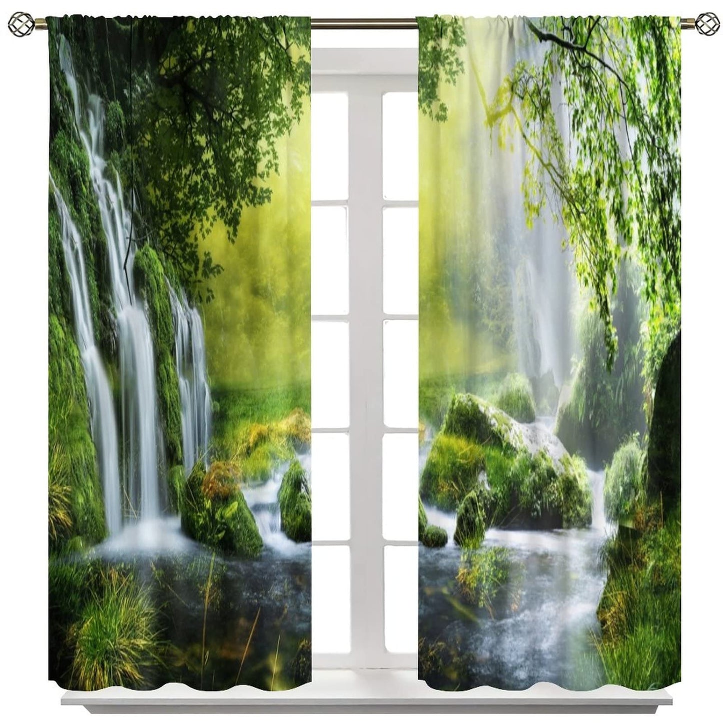 Spring Waterfall Curtains Forest Moss Green Plants Theme Bedroom Living Room Cafe Decor Rod Pocket Blackout Window Drapes 2 Panels Set 42x45in