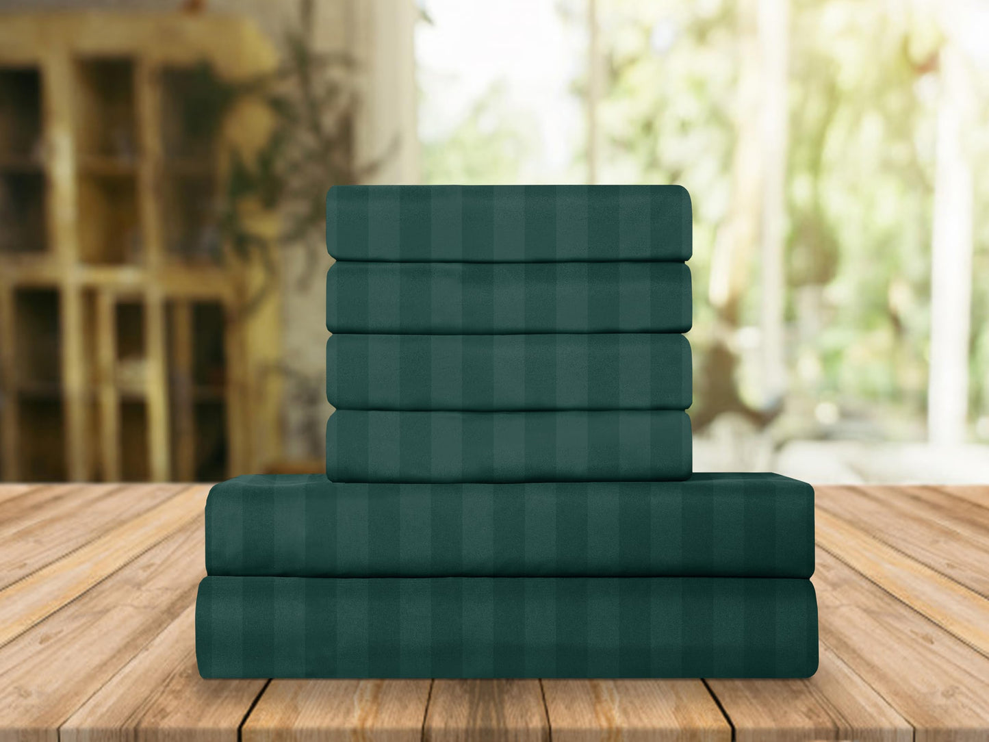 Elegant Comfort Luxury Soft Bed Sheets Dobby Stripe 1500 Premium Hotel Quality Microfiber Softness Wrinkle and Fade Resistant (4-Piece) Bedding Set, Twin XL, Stripe Forest Green