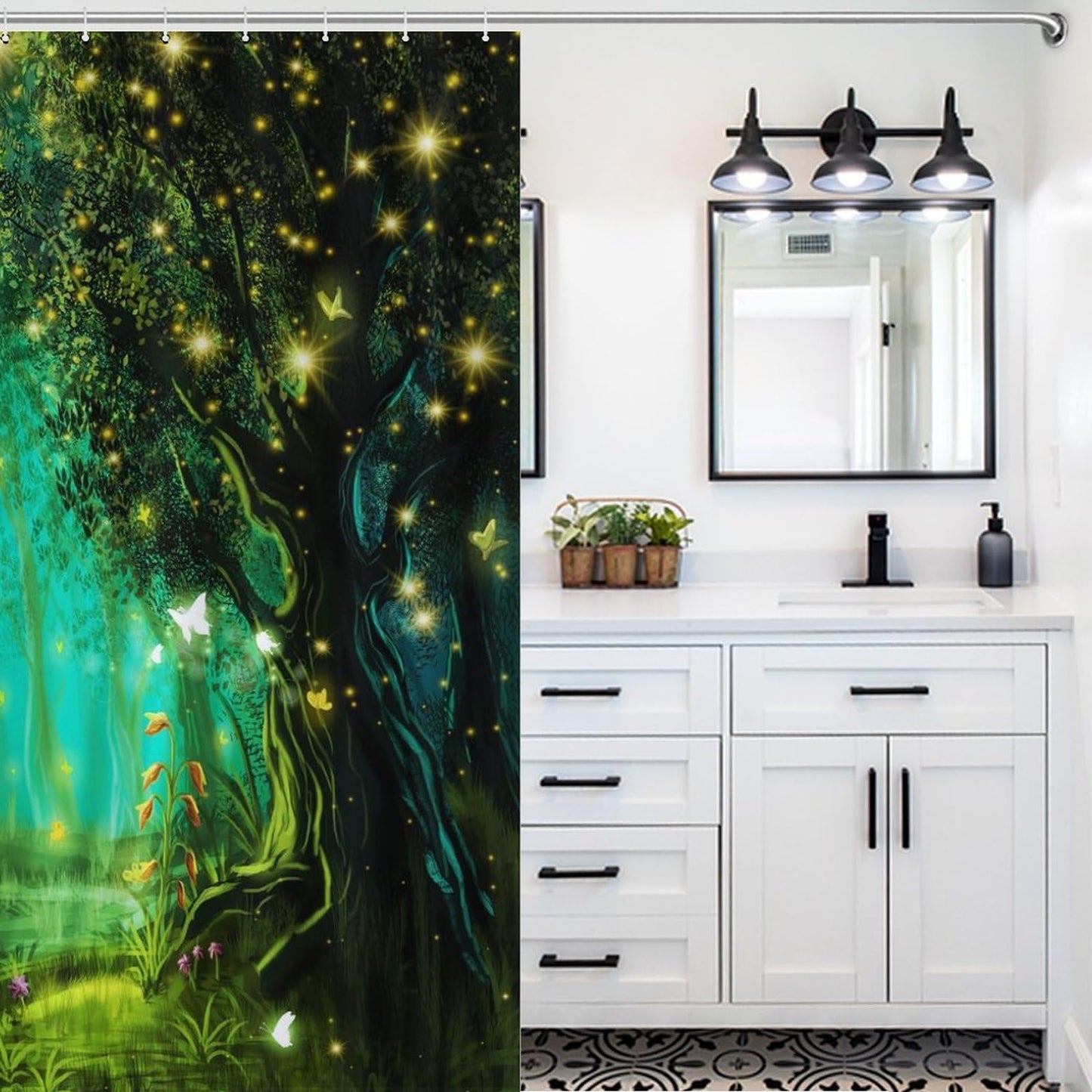 TYVGICZ Magic Forest Bath Curtains, Fantasy Nature Fantasy Sower Curtains Decor Enchanted Woods Polyester Fabric，66x72 Inch