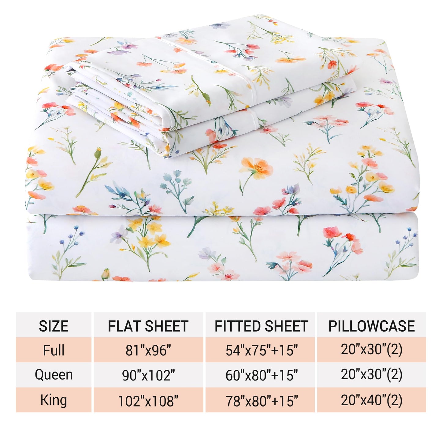 Viviland Floral Twin Sheet Set - 3 Piece Vintage Botanical Flower and Leaves Patterned Bed Sheets - Soft, Breathable Microfiber Sheets with Deep Pocket, Non-Slip Fitted Sheets & Pillowcases