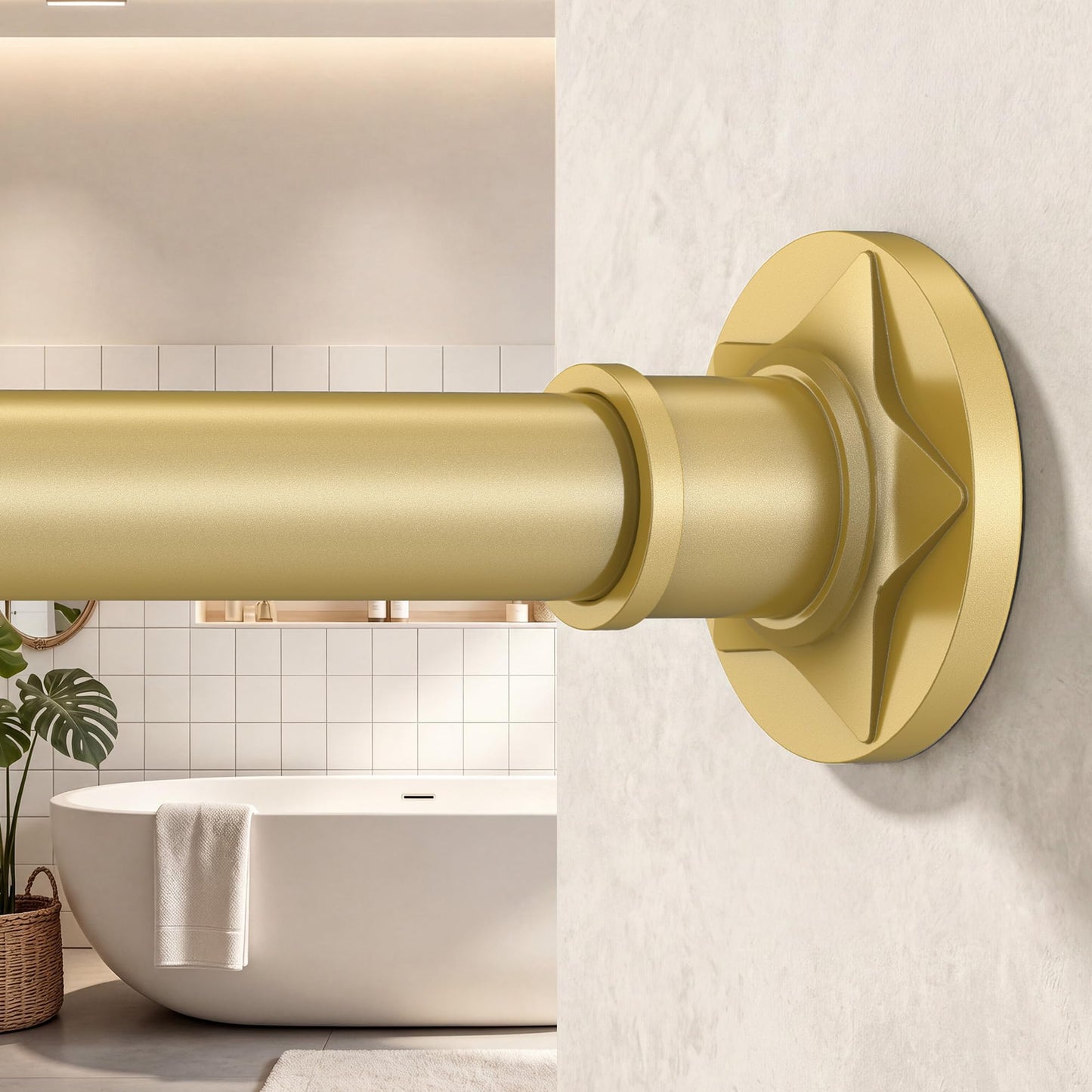 Haryaers Gold Tension Shower Curtain Rod 30-96 In (8ft) 1.1" Diameter Stainless Steel, Rustproof Heavy Duty, No Drilling Adjustable Room Divider for Bathroom Window Patio Closet