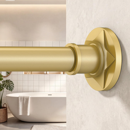 Haryaers Gold Tension Shower Curtain Rod 30-96 In (8ft) 1.1" Diameter Stainless Steel, Rustproof Heavy Duty, No Drilling Adjustable Room Divider for Bathroom Window Patio Closet
